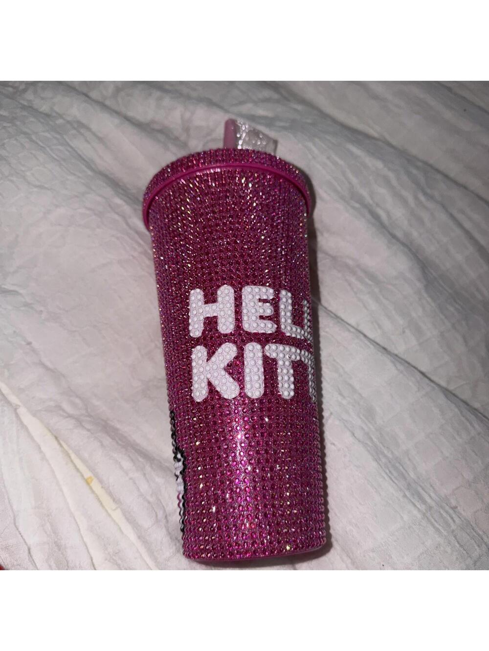 NEW BLING Hello Kitty Cup Studded Tumbler with Straw & Lid PINK